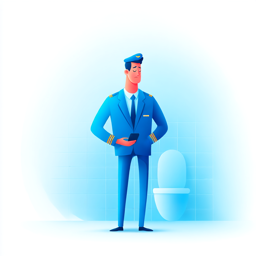 Pilot checking phone in the bathroom